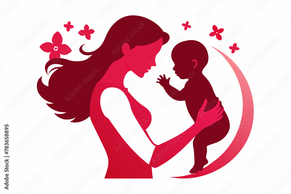 Mother holding baby silhouette, aware of Mother's Day, Mom Day, mom Love, mother with flowers, white background
Mother holding baby silhouette, aware of Mother's Day, Mom Day, mom Love, mother with flowers, white background