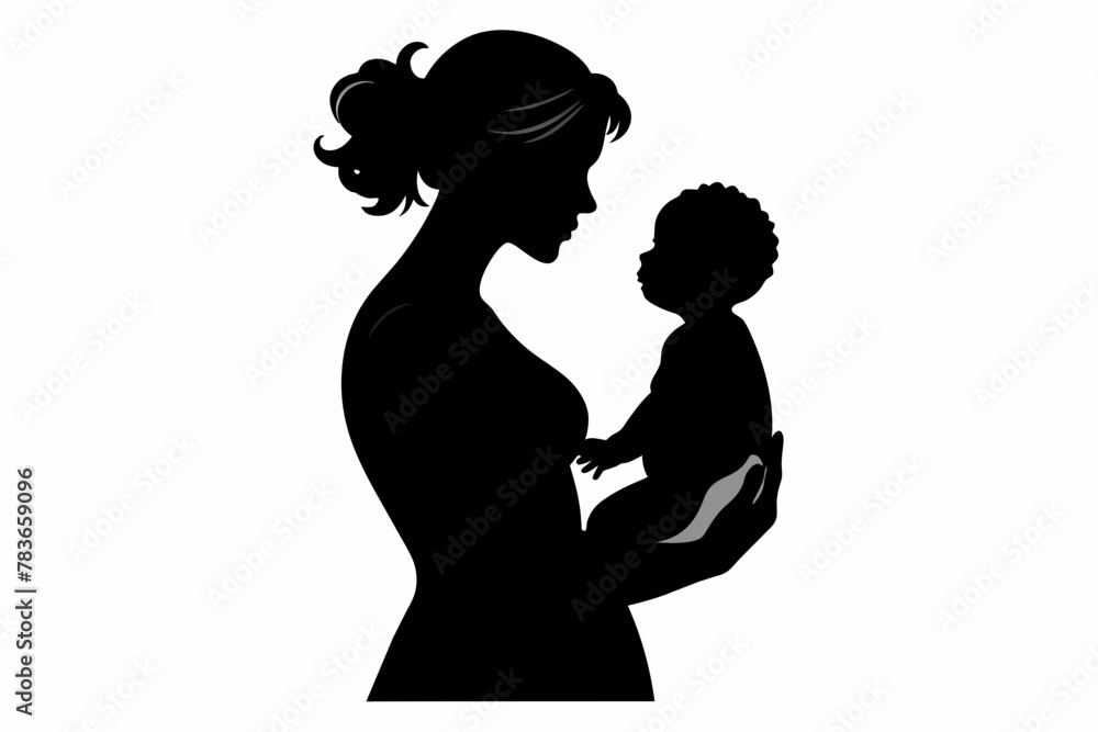 Mother holding baby silhouette, aware of Mother's Day, Mom Day, mom Love, mother with flowers, white background
Mother holding baby silhouette, aware of Mother's Day, Mom Day, mom Love, mother with flowers, white background