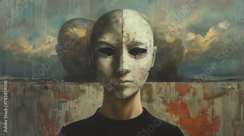 Artistic portrait of a young man with a mask on his face photo