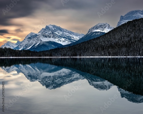 Beautiful shot of a lake surrounded by mountains in Canada