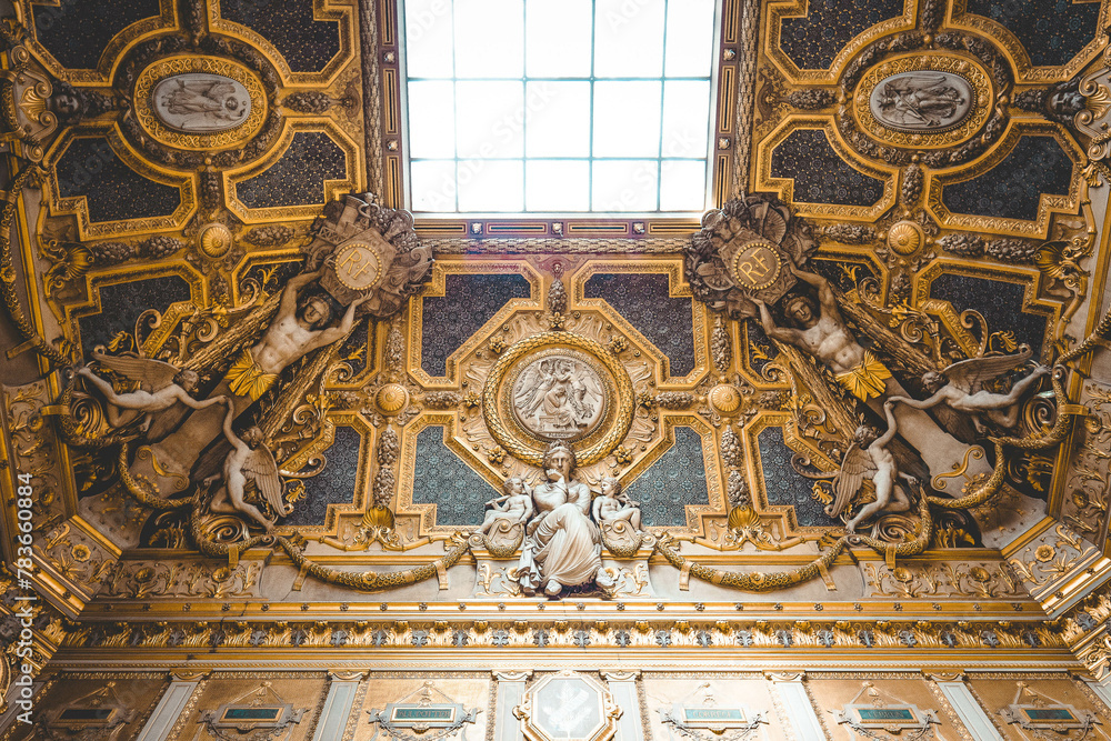 Beautiful Gold Interior Of Louvre Museum, Paris, France