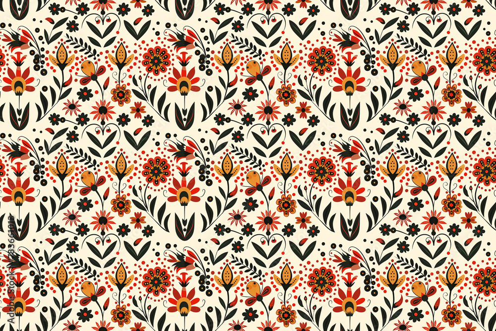 A floral patterned wallpaper with a mix of red, yellow, and black flowers A floral patterned wallpaper with a mix of red, yellow, and black flowers