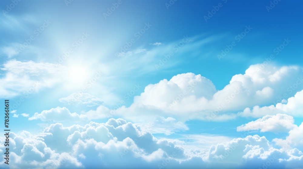Blue sky with white cloud. Summer paradise is a colorful clearing day. Good weather and beautiful nature in the morning.