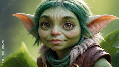 Portrait of a cute fairytale troll with a kind face and big ears photo