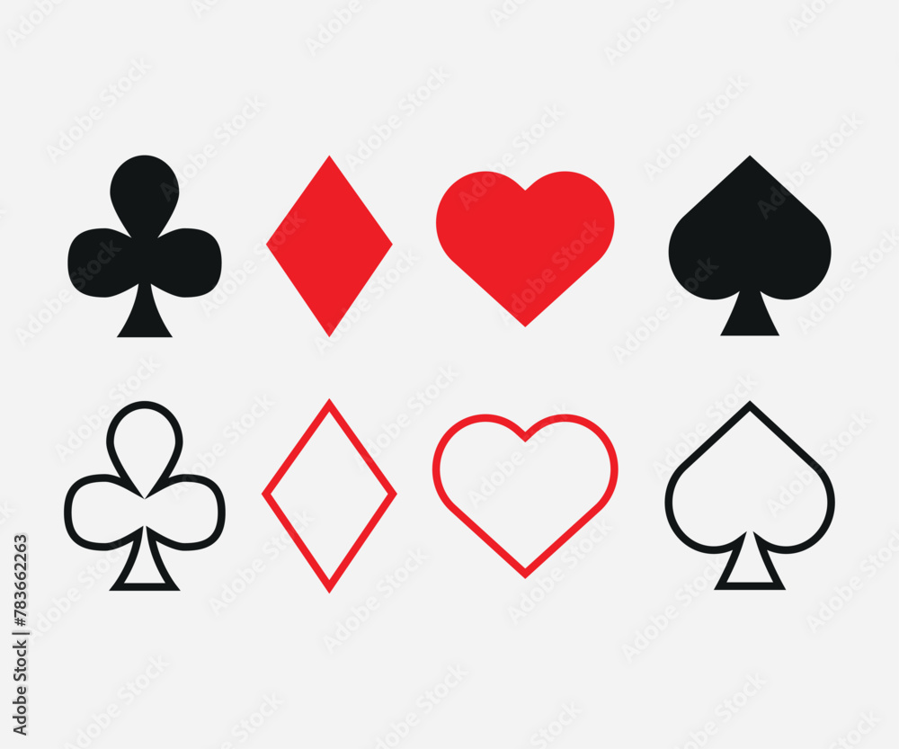 Digital illustration of a set of playing card symbols on a white background Digital illustration of a set of playing card symbols on a white background