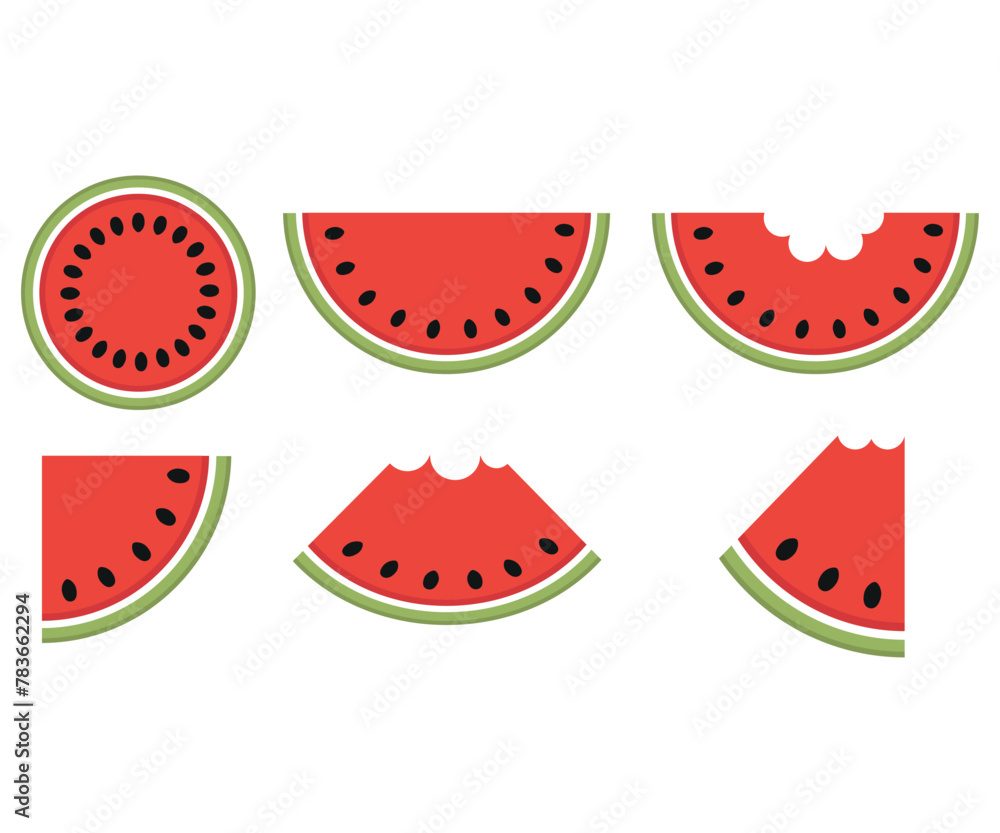 Vector illustration of a set of watermelon slices - great for stickers isolated on white backgrounds Vector illustration of a set of watermelon slices - great for stickers isolated on white backgrounds
