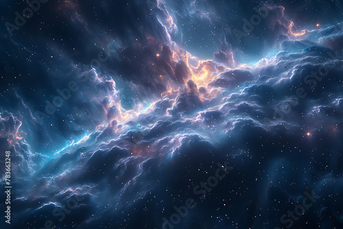Mesmerizing digital artwork of deep space, featuring vibrant nebulae and distant galaxies in a swirling cosmic expanse, perfect for captivating sci-fi backgrounds and cosmic-themed designs
