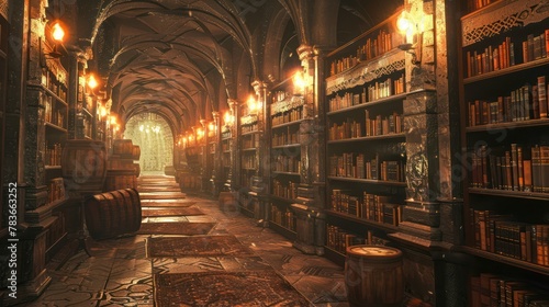 Ancient Library with Enchanted Books