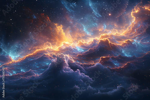 Mesmerizing digital artwork of deep space  featuring vibrant nebulae and distant galaxies in a swirling cosmic expanse  perfect for captivating sci-fi backgrounds and cosmic-themed designs