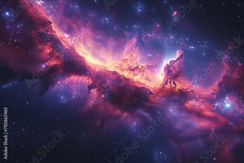 A captivating deep space wallpaper showcasing distant galaxies, radiant nebulae, and twinkling stars, offering a mesmerizing glimpse into the mysterious and enchanting wonders of the universe © Evhen Pylypchuk