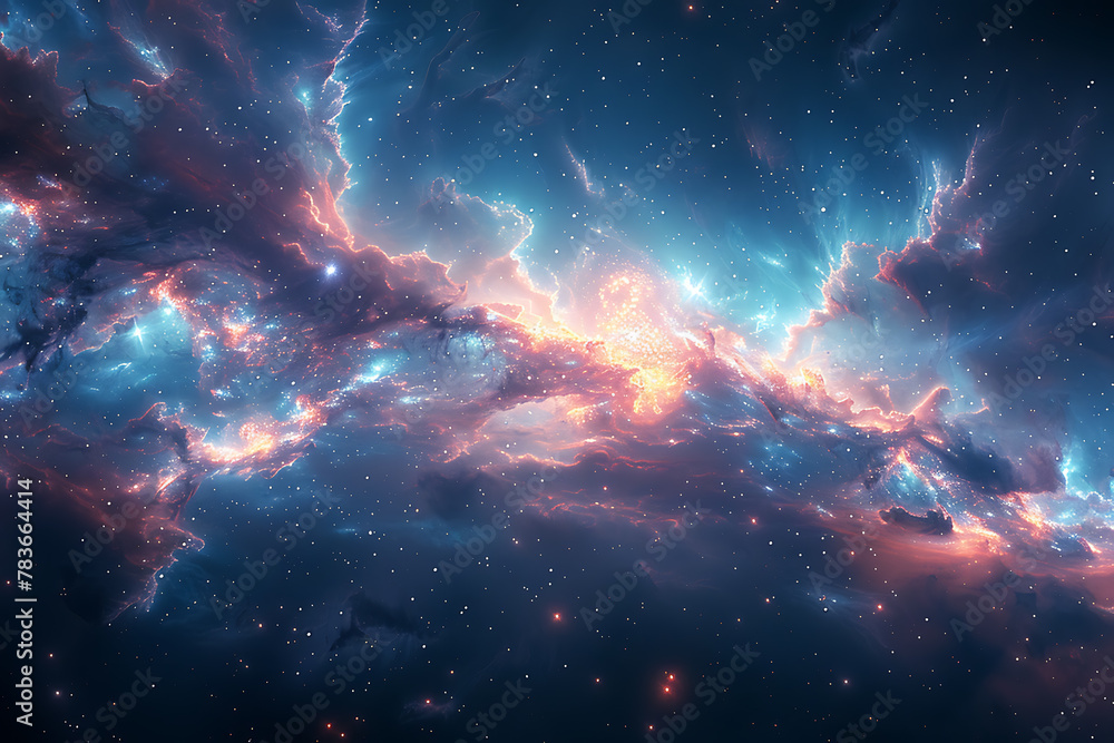 Stunning digital artwork of deep space, featuring a captivating blend of swirling galaxies and vibrant nebulae, perfect for celestial-themed backgrounds and sci-fi-inspired designs