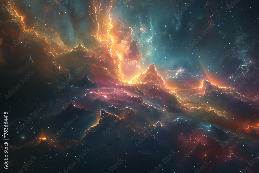 Stunning digital artwork of deep space, featuring a captivating blend of swirling galaxies and vibrant nebulae, perfect for celestial-themed backgrounds and sci-fi-inspired designs
