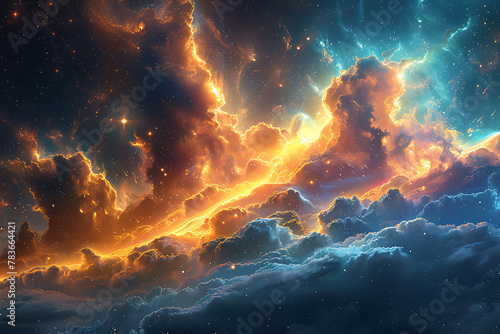 Stunning digital artwork of deep space  featuring a captivating blend of swirling galaxies and vibrant nebulae  perfect for celestial-themed backgrounds and sci-fi-inspired designs