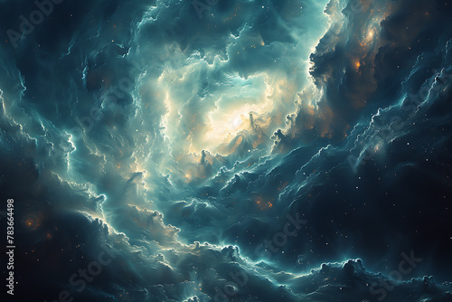 Stunning digital artwork of deep space, featuring a captivating blend of swirling galaxies and vibrant nebulae, perfect for celestial-themed backgrounds and sci-fi-inspired designs © Evhen Pylypchuk