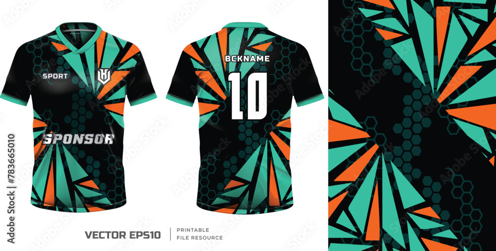 Jersey mockup template t shirt design.Geometry pattern abstract design front and back view. Vector eps file