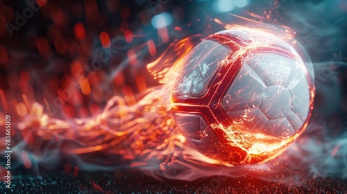 Robotic Soccer Ball Radiating Luminous Red Light Trails Showcasing the Fusion of Sports and Advanced Technology