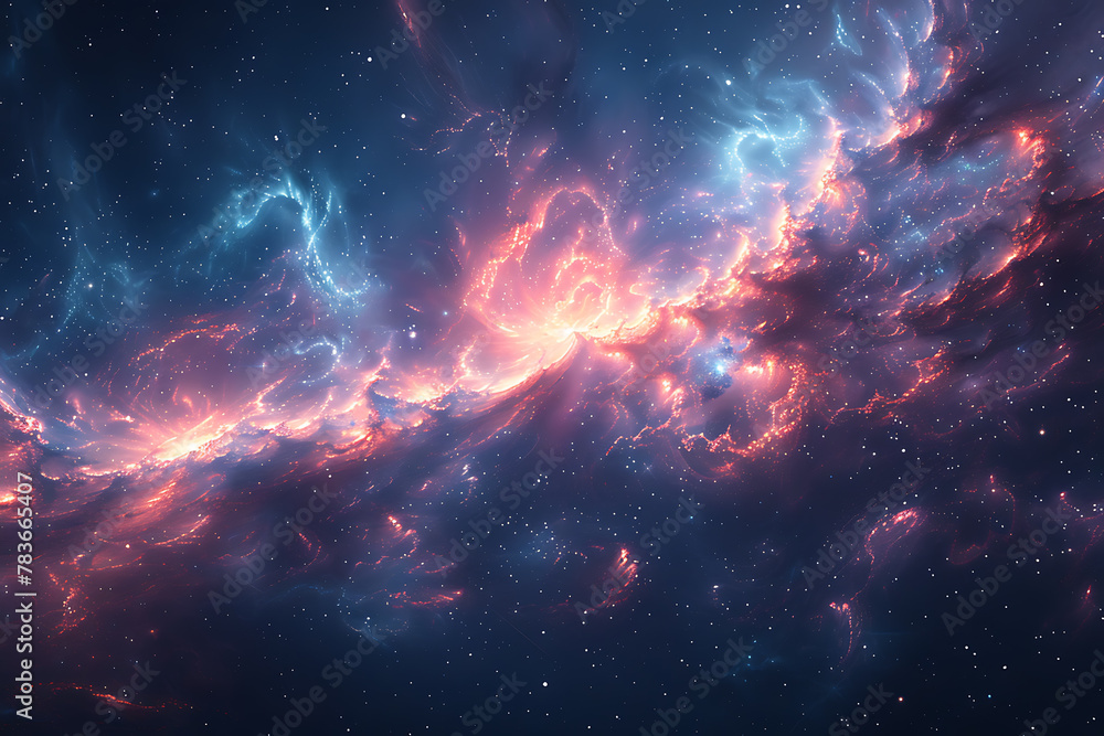 A captivating deep space wallpaper showcasing distant galaxies, radiant nebulae, and twinkling stars, offering a mesmerizing glimpse into the mysterious and enchanting wonders of the universe - obrazy, fototapety, plakaty 