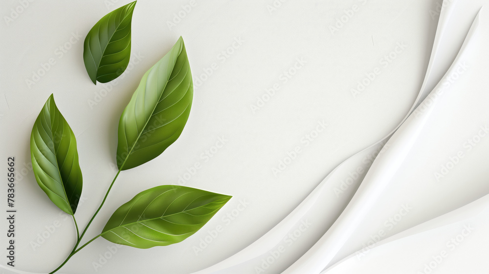 White paper background with leaf in side or corner illustration Generative AI White paper background with leaf in side or corner illustration Generative AI