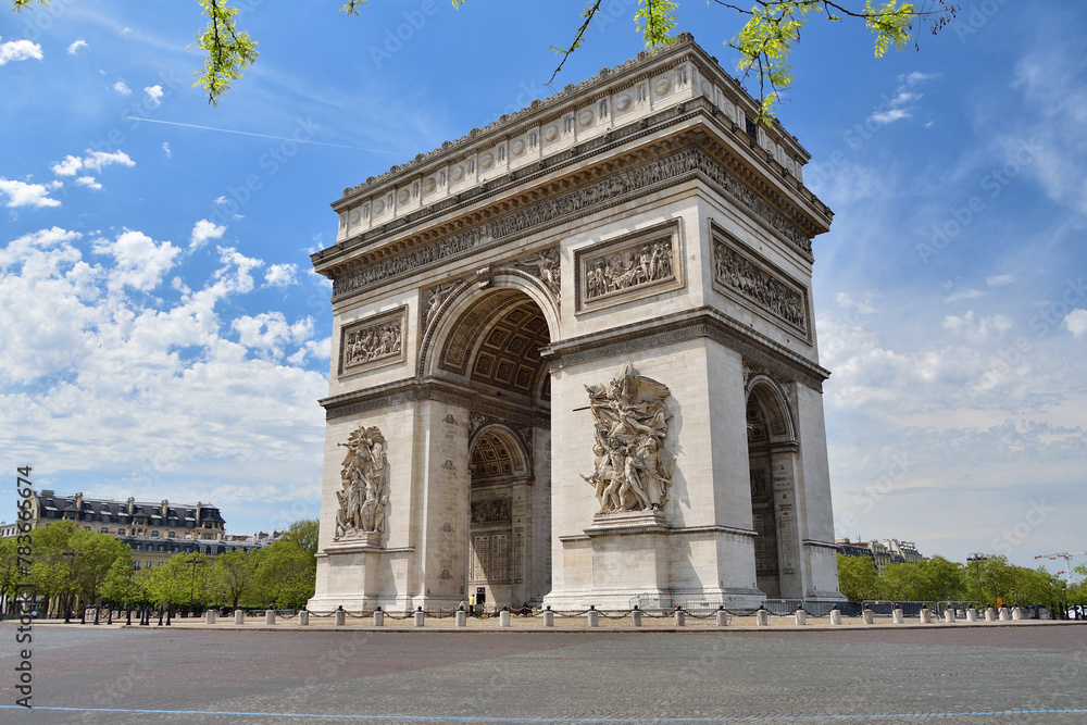 Paris, France. Arc de Triomphe on a sunny day. May 9, 2021.