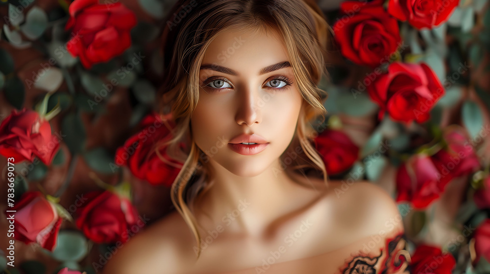Mesmerizing Gaze: Lady with Roses Mesmerizing Gaze: Lady with Roses