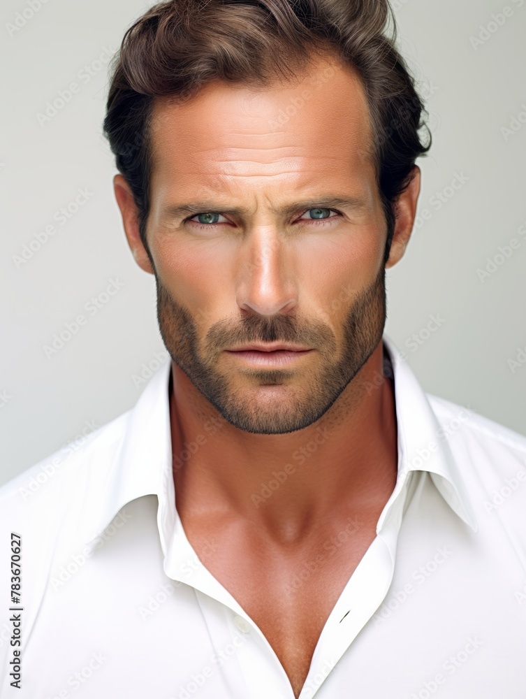 Obraz premium close up, Handsome muscular manly male model, a doctor, brutal, 35 year old, short hair