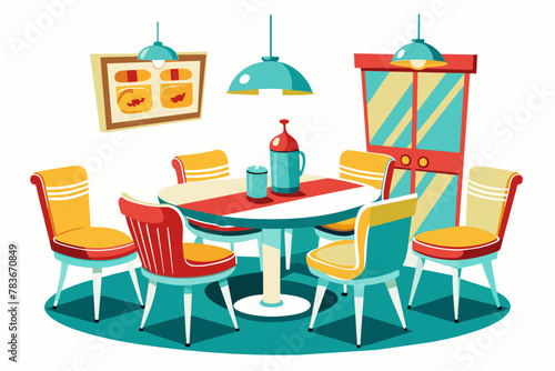 retro revival dining set isolated vector illustration