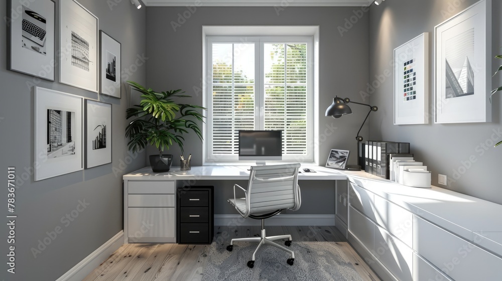 Sophisticated Contemporary Home Office with Curated Workspace and Accents