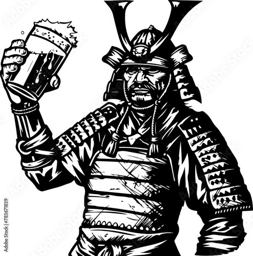 A samurai warrior raising a beer, perfect for Asian-inspired bars or restaurants
