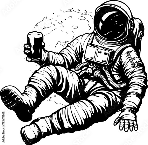 An astronaut in space enjoying a cold beer, perfect for futuristic or space-themed bars