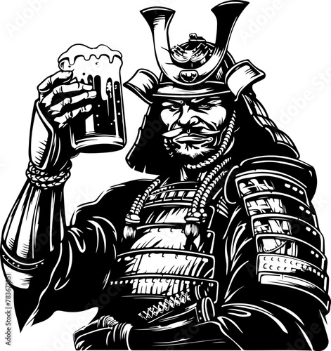 A samurai warrior raising a beer, perfect for Asian-inspired bars or restaurants