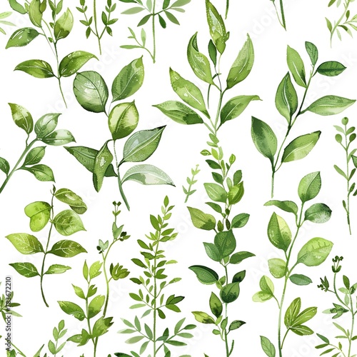 Delicate herbal leaves, seamless, light watercolor wellnesss. Seamless Pattern, Fabric Pattern, Tumbler Wrap, Mug Wrap.