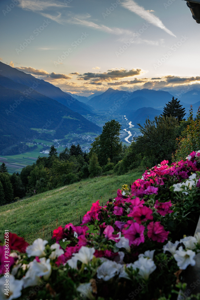 Scenic view from Mösern near Seefeld in Tyrol, Austria, overlooking the stunning Inntal valley. Scenic view from Mösern near Seefeld in Tyrol, Austria, overlooking the stunning Inntal valley.