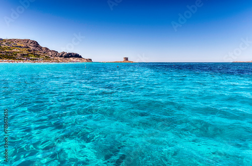 La Pelosa beach in the town of Stintino, Sardinia, Italy