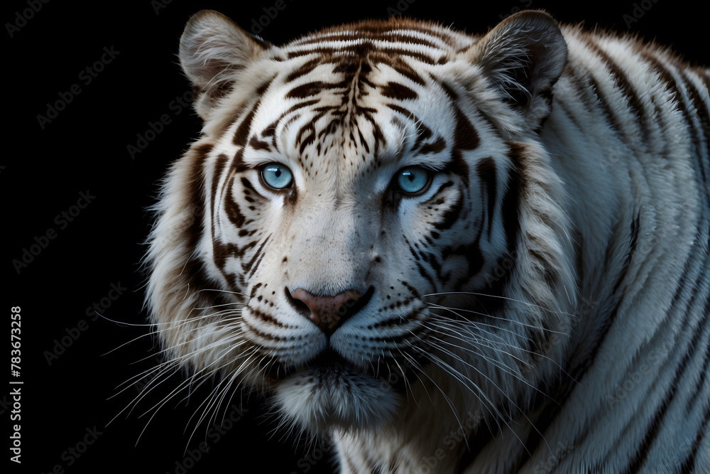 A close up of a white tiger with an isolated background A close up of a white tiger with an isolated background