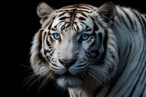 A close up of a white tiger with an isolated background
