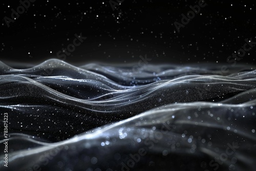 Evocative digital art depiction of a cosmic sea, gently undulating under a star-filled sky, capturing the calm and serene essence of the universe. photo