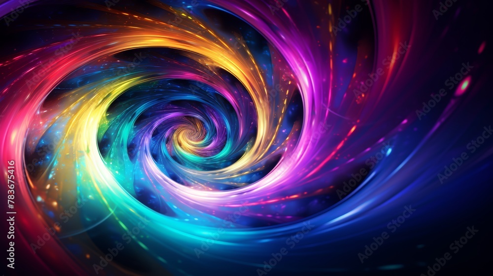 A dazzling vortex of chromatic energy, with spirals like cosmic ribbons in a digital universe. A dazzling vortex of chromatic energy, with spirals like cosmic ribbons in a digital universe.