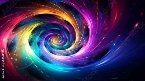 A dazzling vortex of chromatic energy, with spirals like cosmic ribbons in a digital universe.