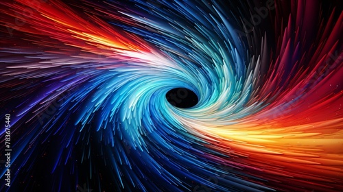 Abstract energy vortex with a burst of multicolor spiral waves, depicting a digital big bang.