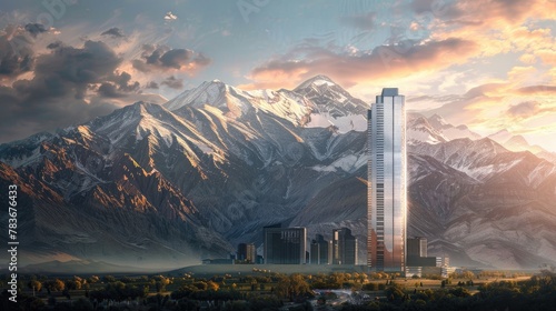 "Urban Majesty: Skyscraper in Nature's Embrace"