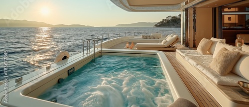 outdoor jacuzzi pool with ocean view at hotel, luxurious living concept, Generative Ai