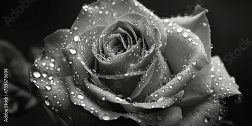 Monochrome Rose with Dew Drops - Elegant Floral Close-up