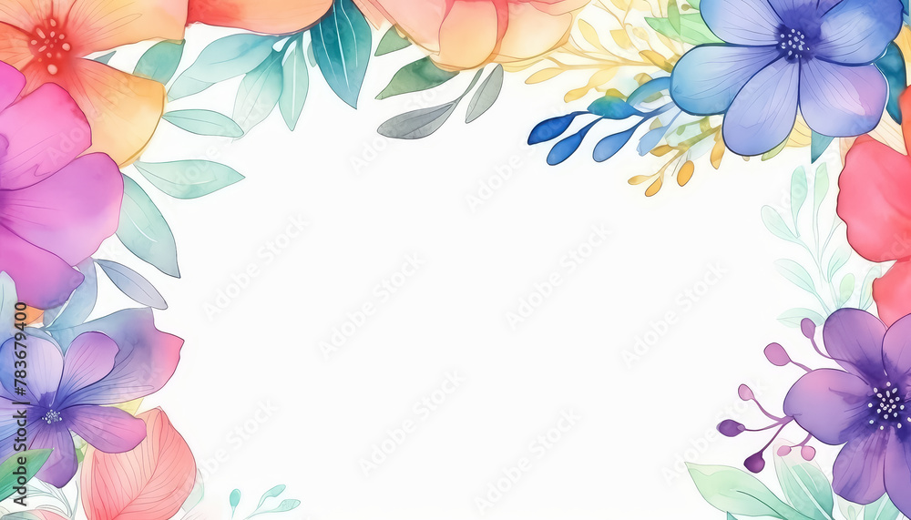 A colorful flowery border with a white background