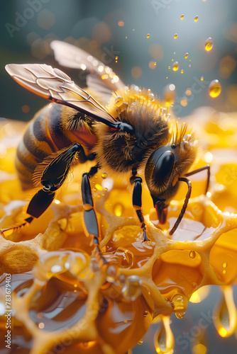 Meticulously Captured Bee Amid Vibrant Honey Themed Floral Splendor A Cinematic D Rendered Masterpiece in Hyper Detail