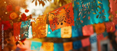 Cinco de Mayo,Mexican colorful summer fiesta party,sombrero hat,maracas margarita cocktail,table colorful Mexican decorations. With the exotic beach "Cinco de Mayo" as a backdrop,mexican banner. © shintartanya