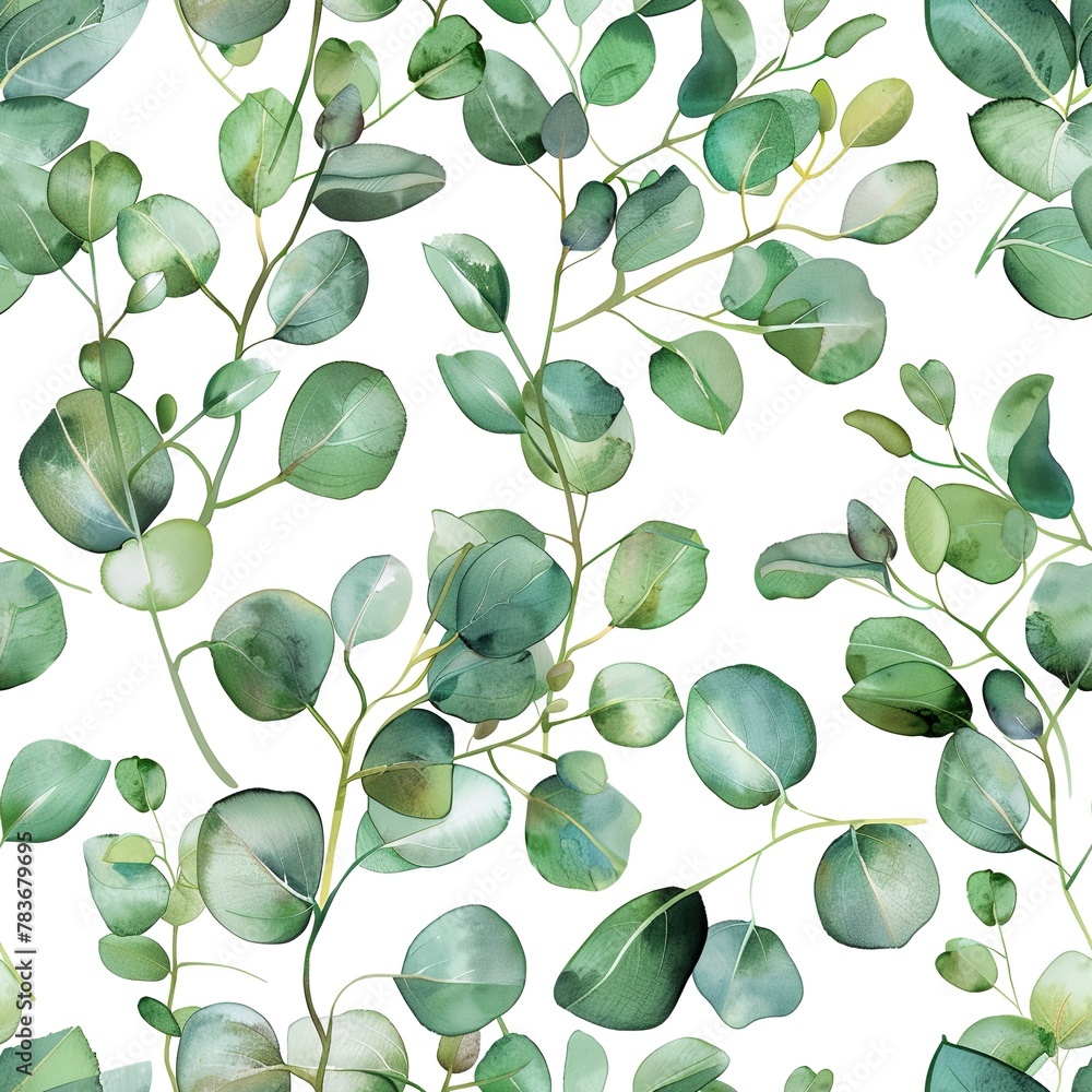 Petite watercolor eucalyptus, seamless, refreshing light airs. Seamless Pattern, Fabric Pattern, Tumbler Wrap, Mug Wrap.