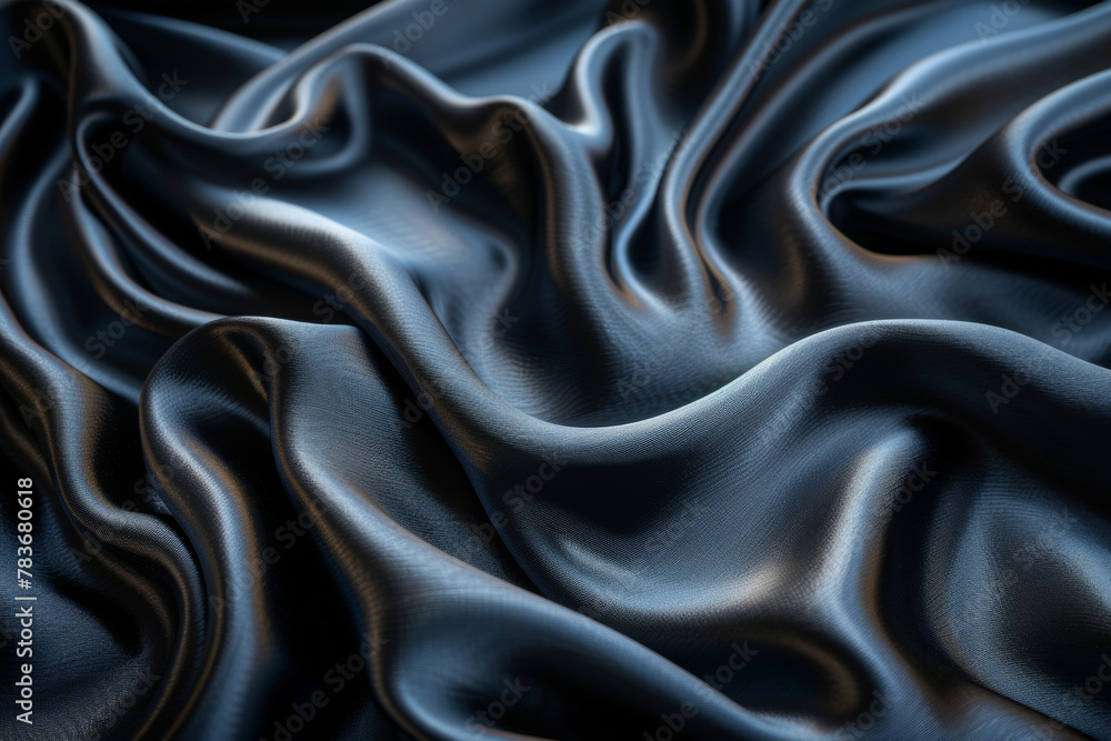 Elegant Navy Blue Silk Fabric Texture with Luxurious Waves and Folds Elegant Navy Blue Silk Fabric Texture with Luxurious Waves and Folds