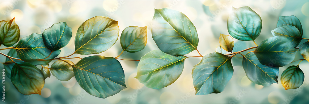 Floral pattern with green and golden leaves on white background Floral pattern with green and golden leaves on white background