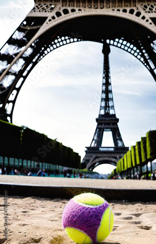 eiffel tower with tennis ball photo