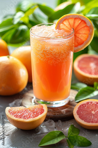 Refreshing Citrus Grapefruit Juice in a Tall Glass with Ice
